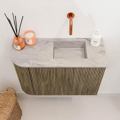 Mondiaz JOYA-DLUX Meuble de toilette 61,6cm - arrondi gauche couleur Dusk - Vasque FAYE position droite Sans trou de robinet couleur Glace.