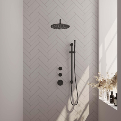 BRAUER Black Edition inbouw regendoucheset – Ø30 cm hoofddouche – 40 cm gebogen wandarm – staafhanddouche – glijstang 70 cm