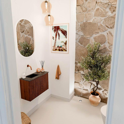 Mondiaz JOYA-DLUX 60cm meuble de toilette - couleur Ruby - Vasque FAYE position Gauche Sans trou de robinet couleur Lava.