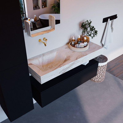 Mondiaz ALAN-DLUX Ensemble de meuble - 120cm - meuble Urban mat - 1 tiroir - Lavabo Cloud Frappe suspendu - vasque Gauche - 0 trous de robinet