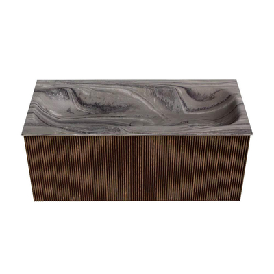 MONDIAZ KURVE-DLUX 100cm badmeubel kleur Walnut met 1 lade en 0 deuren. Wastafel BIG MEDIUM Midden zonder kraangat Sombra.