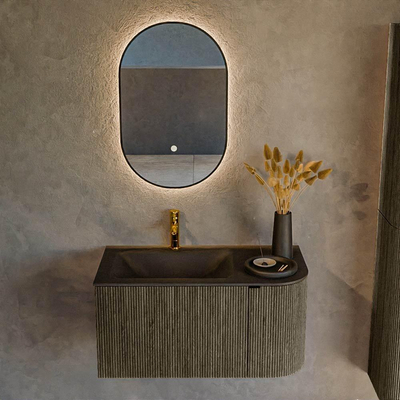 Mondiaz KURVE Badkamermeubelset - 85x46x40cm - 1 lade - 1 deur - wastafel solid surface - links - 1 kraangat - Shadow