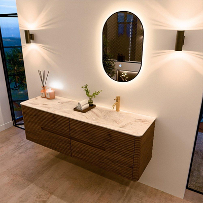 Mondiaz CIRO-DLUX Meuble de salle de bains - 160x45x50cm - Plan vasque solid surface Frappe - 1 lavabo à droite - 1 trou de robinet - 4 tiroirs - Dusk