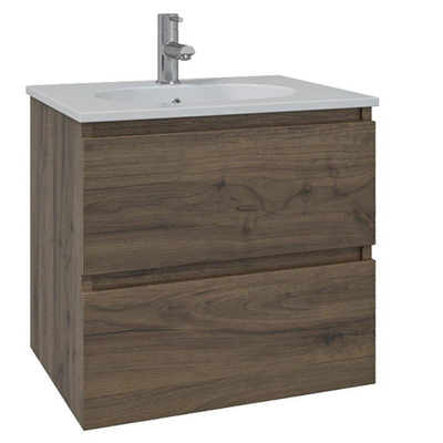 Saniclass Chaci Badkamermeubelset - 80x45x55cm - keramische wastafel glans wit - 1 wasbak - 1 kraangat - 2 lades - noten SHOWROOMMODEL