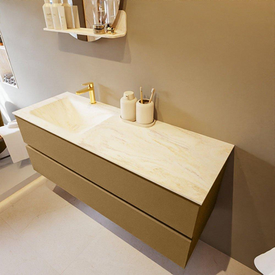 Mondiaz VICA-DLUX ensemble de meuble de salle de bain - 130cm - meuble sous-vasque oro - 2 tiroirs - lavabo encastré cloud gauche - 1 trou de robinet - version haute de 60cm - ostra