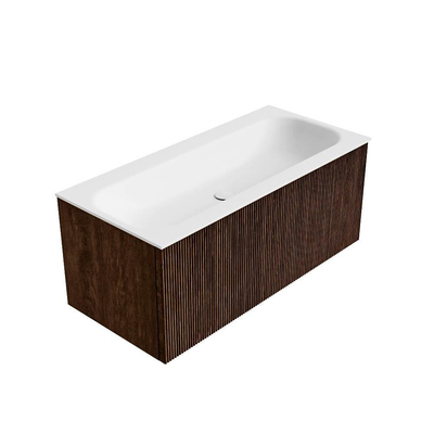 MONDIAZ KURVE Meuble de salle de bains 100 cm couleur Walnut avec 1 tiroir. Lavabo BIG MEDIUM centré sans trou de robinet Talc.