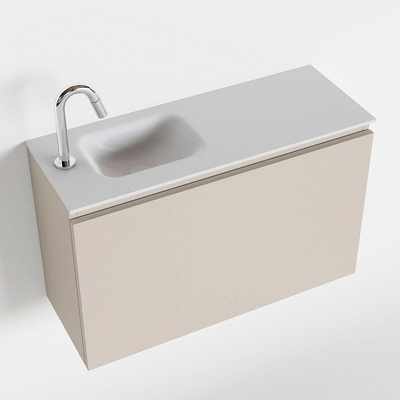 MONDIAZ OLAN Toiletmeubel 80x30x40cm met 1 kraangaten 1 lades linen mat Wastafel Lex links Solid Surface Wit