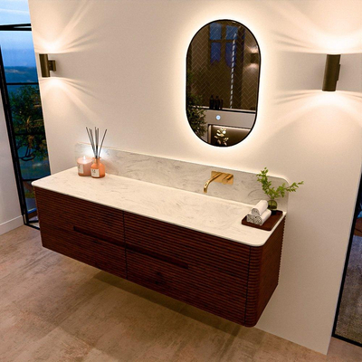 Mondiaz CIRO-DLUX Badkamermeubelset - 170x45x50cm - Solid surface wastafel Opalo - 1 wasbak Rechts - zonder kraangaten - 4 lades - Ruby