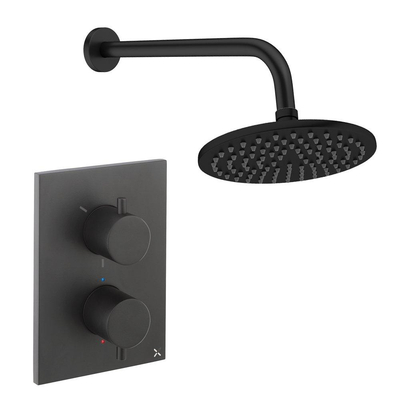 Crosswater MPRO Regendoucheset inbouw - 2 hendels - 20cm douchekop - wandarm - mat zwart