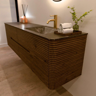 Mondiaz CIRO-DLUX Badkamermeubelset - 180x45x50cm - Solid surface wastafel Lava - 1 wasbak Rechts - 1 kraangat - 4 lades - Dusk