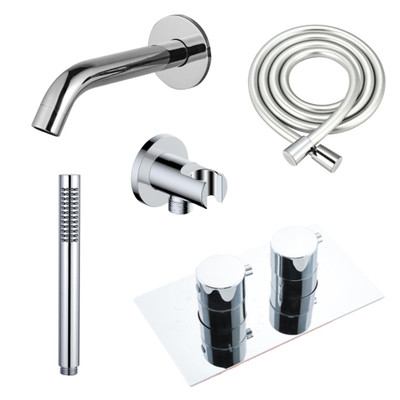 FugaFlow Eccelente Acces Badkraan set - uitloop - 22cm inkortbaar - gladde slang - staafhanddouche - inbouwdeel - wandhouder - chroom