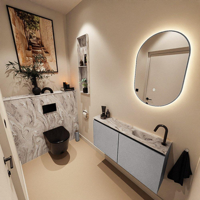 MONDIAZ TURE-DLUX Meuble toilette - 100cm - Plata - EDEN - vasque Glace - position droite - 1 trou de robinet