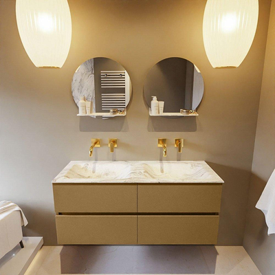 MONDIAZ VICA-DLUX Ensemble meuble de salle de bains - 120cm - meuble bas oro - 4 tiroirs - lavabo encastré cloud double - sans trous de robinet - version haute 60cm - glace