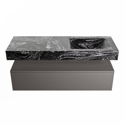 Mondiaz ALAN-DLUX Ensemble de meuble - 130cm - meuble Dark grey mat - 1 tiroir - Lavabo Cloud Lava suspendu - vasque Droite - 1 trou de robinet
