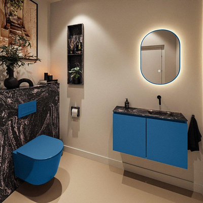 MONDIAZ TURE-DLUX Meuble toilette - 80cm - Jeans - EDEN - vasque Lava - position droite - sans trou de robinet