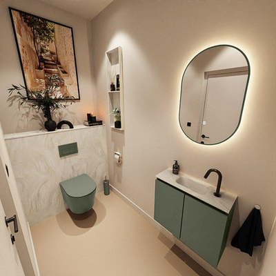 MONDIAZ TURE-DLUX 60cm toiletmeubel Army. EDEN wastafel Ostra positie midden. Met 1 kraangat.