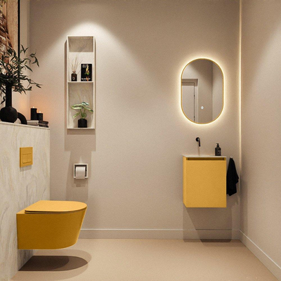 MONDIAZ TURE-DLUX Meuble toilette - 40cm - Ocher - EDEN - vasque Ostra - position gauche - sans trou de robinet