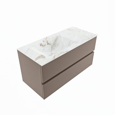 MONDIAZ VICA-DLUX Ensemble meuble de salle de bains - 100cm - meuble bas smoke - 2 tiroirs - lavabo encastré cloud gauche - sans trous de robinet - version haute 60cm - frape