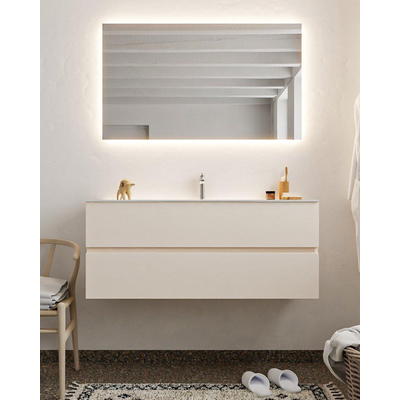 Mondiaz VICA ensemble de meuble de salle de bain - 120cm - meuble sous-vasque lin - 2 tiroirs - lavabo lune milieu - 1 trou de robinet - miroir LED - version XL 60cm haut