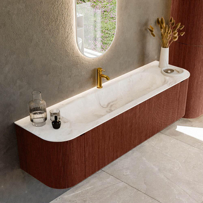 Mondiaz KURVE-DLUX Badkamermeubelset - 170x46x40cm - 1 lade - 2 deuren - wastafel solid surface - midden - 1 kraangat - Ruby