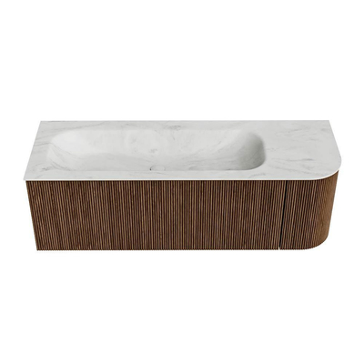 MONDIAZ KURVE-DLUX 135cm Meuble salle de bain avec module 25 D - couleur Walnut - 1 tiroir - 1 porte - vasque BIG MEDIUM gauche - sans trou de robinet - couleur Opalo