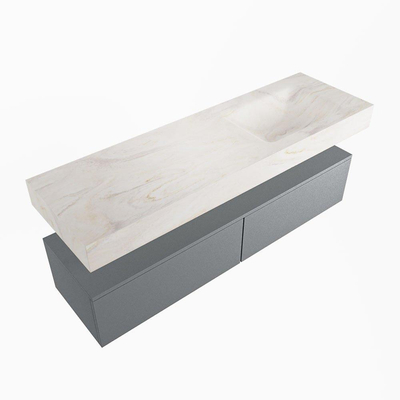 Mondiaz ALAN-DLUX Ensemble de meuble - 150cm - meuble - Plata mat - 2 tiroirs - Lavabo Cloud Ostra suspendu - vasque droite - 1 trou de robinet - Beige