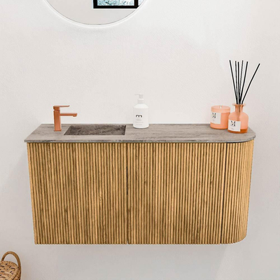 Mondiaz JOYA-DLUX 81.6cm toiletmeubel - ronding rechts kleur Oak - Wastafel FAYE positie Links 1 kraangat kleur Oza.