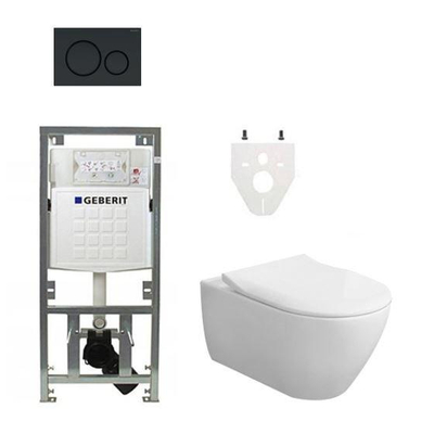 Villeroy & Boch Subway 2.0 DirectFlush CeramicPlus toiletset slimseat zitting met Geberit reservoir en bedieningsplaat mat zwart