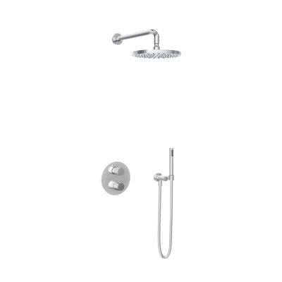 Hotbath Buddy IBS Ensemble de douche à effet pluie - inverseur 2 voies - bras mural 35 cm - pomme de douche ronde 25 cm - douchette à main bâton - chrome