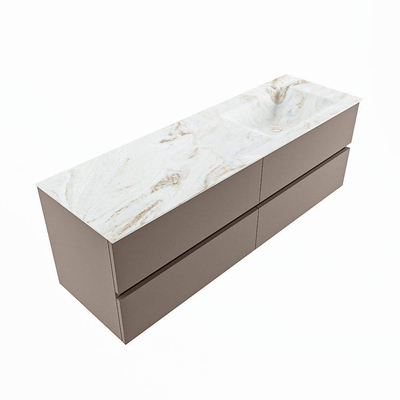 MONDIAZ VICA-DLUX Ensemble meuble de salle de bains - 150cm - meuble bas smoke - 4 tiroirs - vasque encastrée cloud à droite - sans trous de robinet - version hauteur 60cm - frape