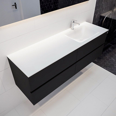 MONDIAZ VICA Ensemble de meuble salle de bain - 150cm - 4 tiroirs - lavabo Cloud à droite - 1 trou de robinet - solid surface urban