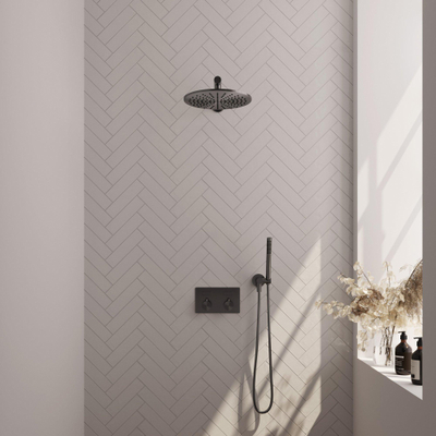 BRAUER Gunmetal Edition inbouw regendoucheset – Ø30 cm hoofddouche – 39.4 cm rechte wandarm – staafhanddouche – met omstel