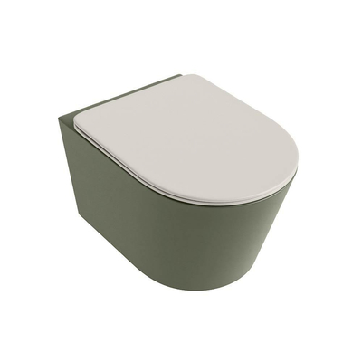 Mondiaz LAVIE WC suspendu – sans bride – 36 x 53 cm – avec abattant softclose – Army (vert), abattant Linen (blanc cassé)