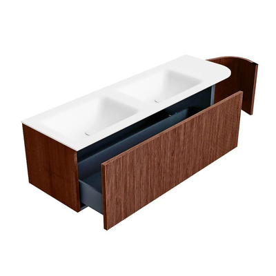 Mondiaz KURVE Badkamermeubelset - 145x46x40cm - 1 lade - 1 deur - wastafel solid surface - dubbel / links - zonder kraangat - Ruby