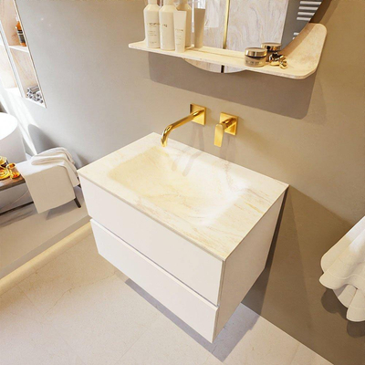 Mondiaz VICA-DLUX Ensemble de meuble de salle de bain - 70cm - meuble sous lavabo talc - 2 tiroirs - lavabo encastré cloud milieu - sans trous de robinet - version haute de 60cm - ostra