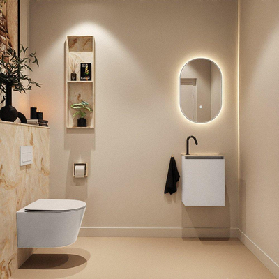 MONDIAZ TURE-DLUX Meuble toilette - 40cm - Linen - EDEN - vasque Frappe - position droite - 1 trou de robinet