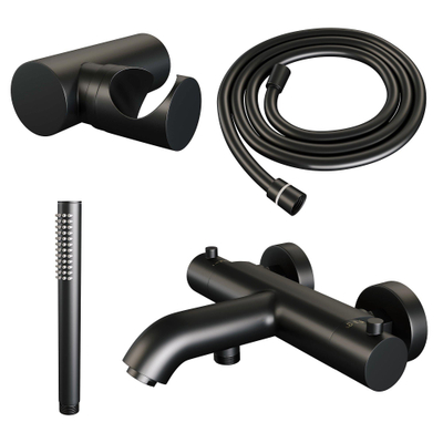 Brauer Black Edition Badkraan - douchegarnituur - handdouche staaf 1 stand - gladde knop - mat zwart