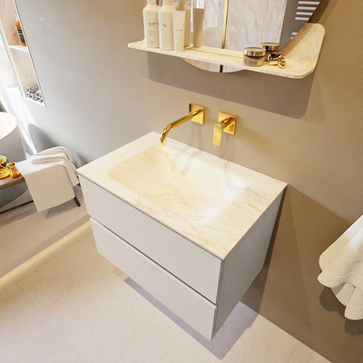 Mondiaz VICA-DLUX Ensemble de meuble de salle de bain - 70cm - meuble sous-vasque lin - 2 tiroirs - lavabo encastrée nuage milieu - sans trous de robinet - version haute de 60cm - ostra