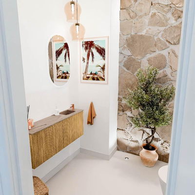 Mondiaz JOYA-DLUX 100cm toiletmeubel - kleur Oak - Wastafel FAYE positie Rechts 1 kraangat kleur Arena.