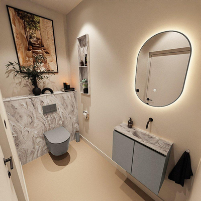 MONDIAZ TURE-DLUX Meuble toilette - 60cm - Smoke - EDEN - vasque Glace - position droite - sans trou de robinet