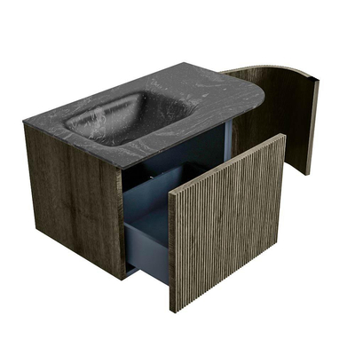 Mondiaz KURVE-DLUX Badkamermeubelset - 75x46x40cm - 1 lade - 1 deur - wastafel solid surface - links - zonder kraangat - Shadow