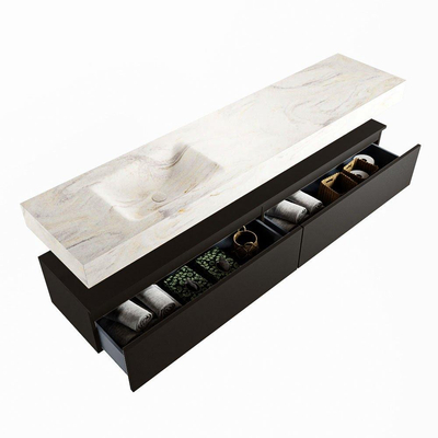 Mondiaz ALAN-DLUX Ensemble de meuble - 200cm - meuble Urban mat - 2 tiroirs - Lavabo Cloud Ostra suspendu - vasque Gauche - 1 trou de robinet