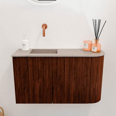 Mondiaz JOYA-DLUX 71.6cm toiletmeubel - ronding rechts kleur Ruby - Wastafel FAYE positie Links Zonder kraangat kleur Saba.