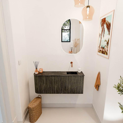 Mondiaz JOYA-DLUX 101.6cm meuble de toilette - arrondi gauche couleur Shadow - Vasque FAYE position Droite Sans trou de robinet couleur Lava.