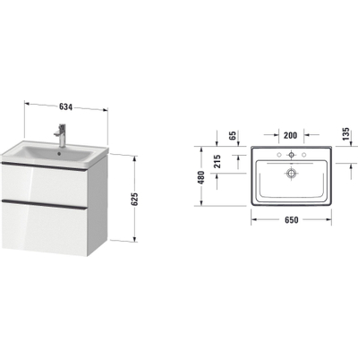 Duravit D-neo meubelwastafel m/wastafelo.b. 650x480x790mm wit