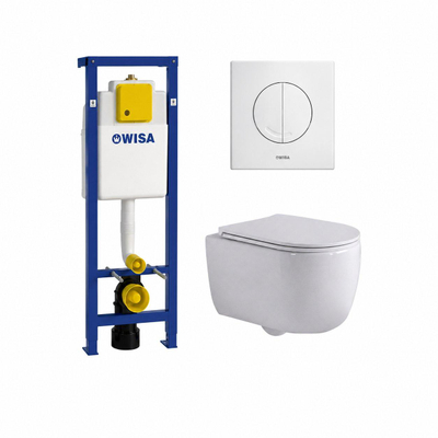 QeramiQ Dely Swirl Pack WC - 36.5x53cm - réservoir encastré Wisa XS - abattant mince - plaque de commande blanche - boutons ronds - blanc brillant