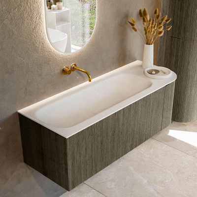 Mondiaz KURVE Ensemble de meubles de salle de bains - 125x46x40cm - 1 tiroir - 1 porte - lavabo solid surface - gauche - sans trou de robinet - Shadow