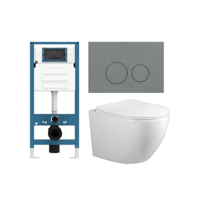 FugaFlow Eccelente Press – Ensemble WC – 56 × 38 × 35 cm – à évacuation profonde – sans bride – réservoir encastré – fermeture amortie (soft-close) – déclipsage rapide (quick release) – abattant WC – plaque de commande en plastique gris clair – boutons ro