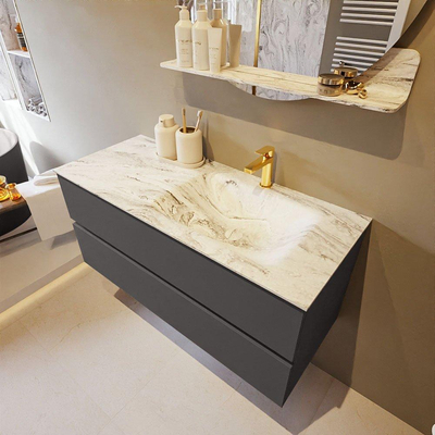 Mondiaz VICA-DLUX ensemble de meuble de salle de bain - 110cm - meuble sous-vasque gris foncé - 2 tiroirs - lavabo encastré cloud droite - 1 trou de robinet - version haute de 60cm - glace