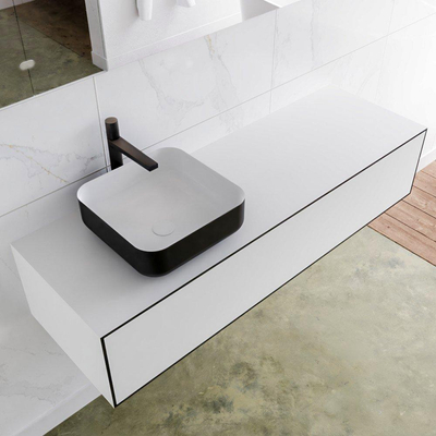 Mondiaz Lagom Meuble salle de bains 140x30.9x45cm Solid Surface Urban 1 tiroir avec lavabo BINX vasque à poser Gauche 1 trou de robinet